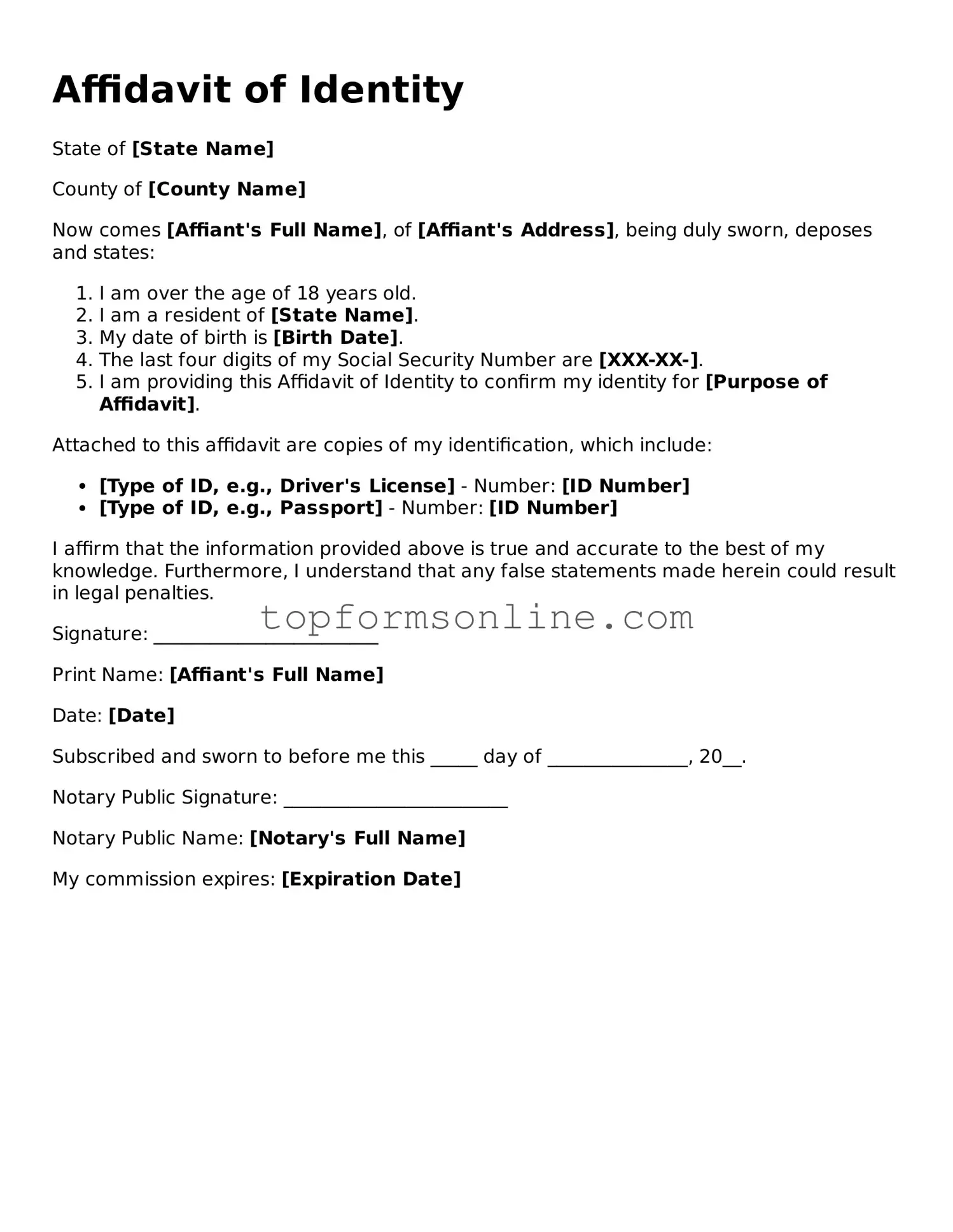 Valid Affidavit of Identity Template