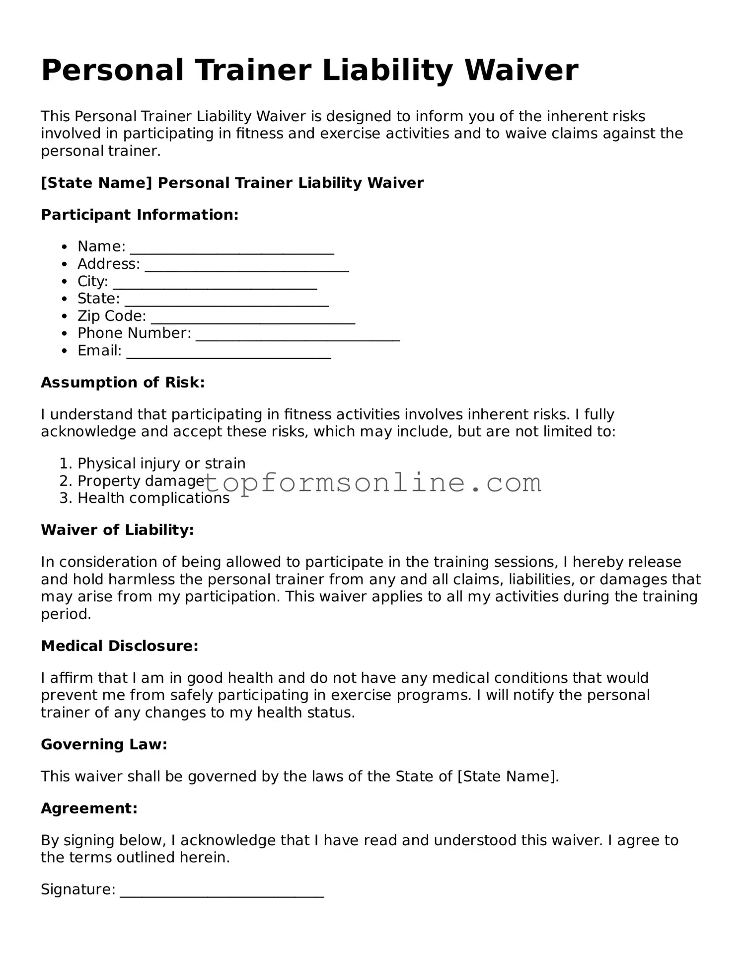 Valid Personal Trainer Liability Waiver Template