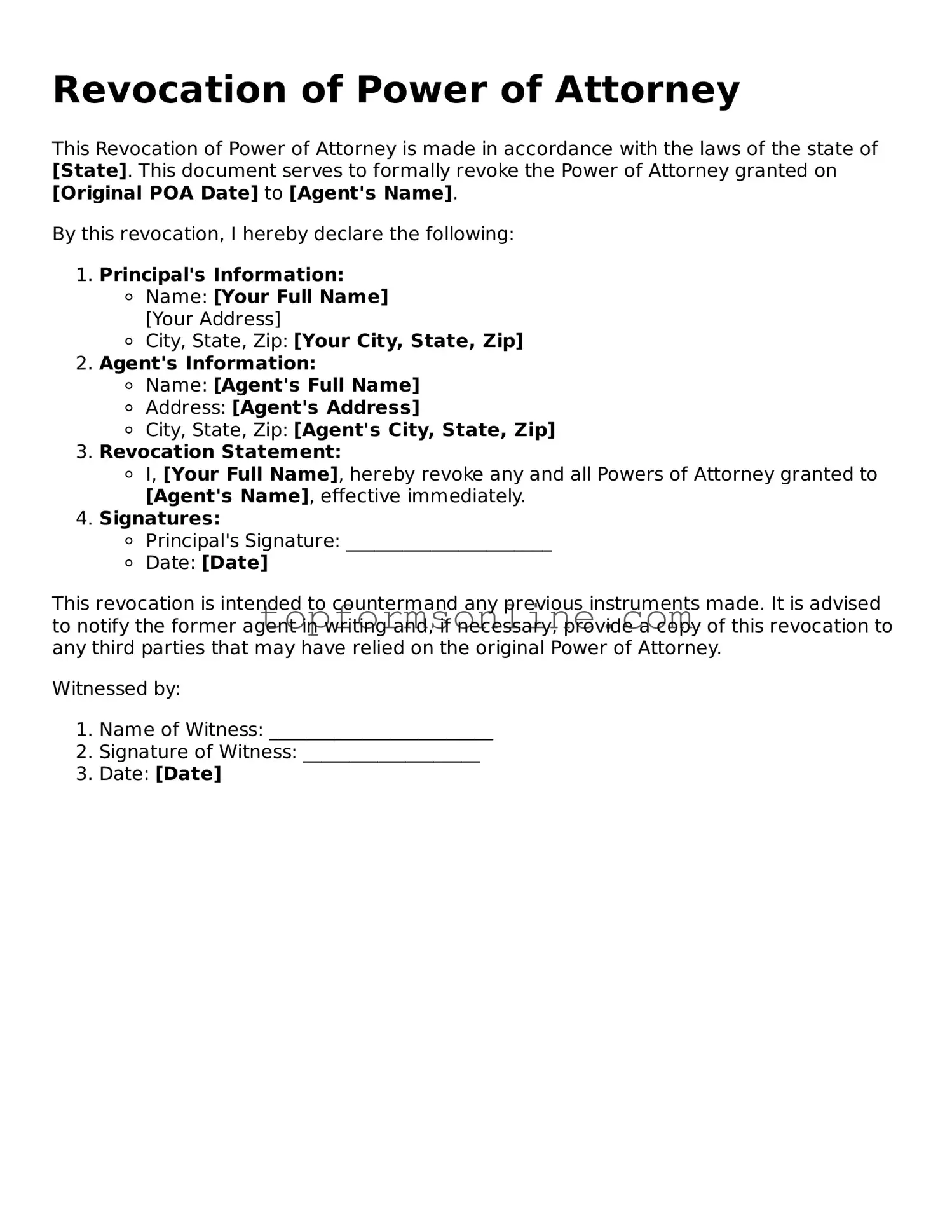 Valid Revocation of Power of Attorney Template