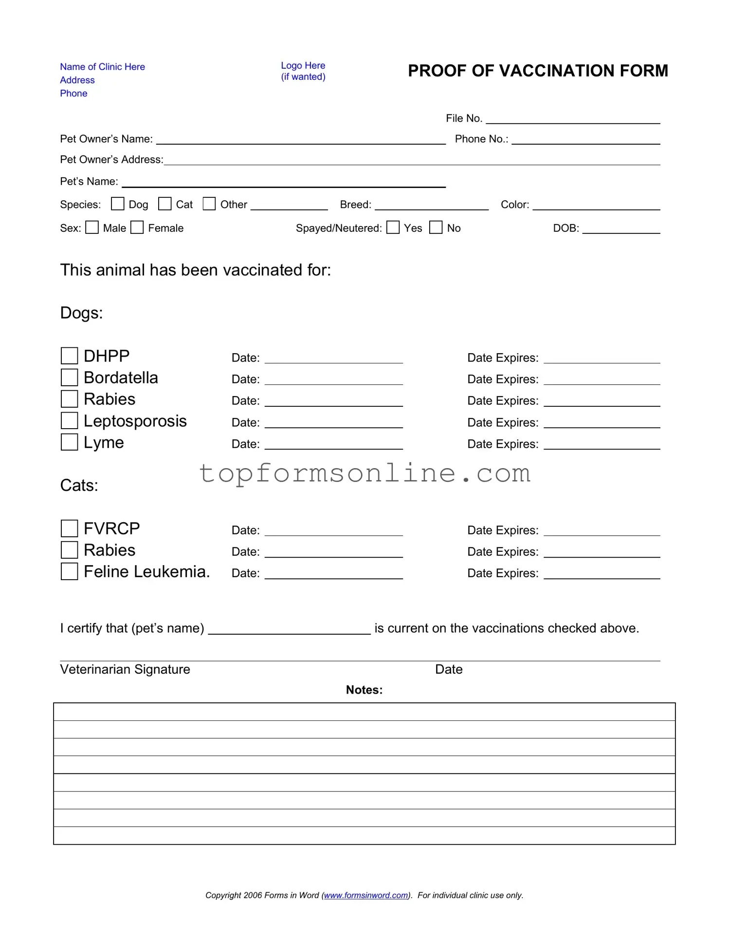 Fill Out a Valid Proof Of Vaccination Dog Form