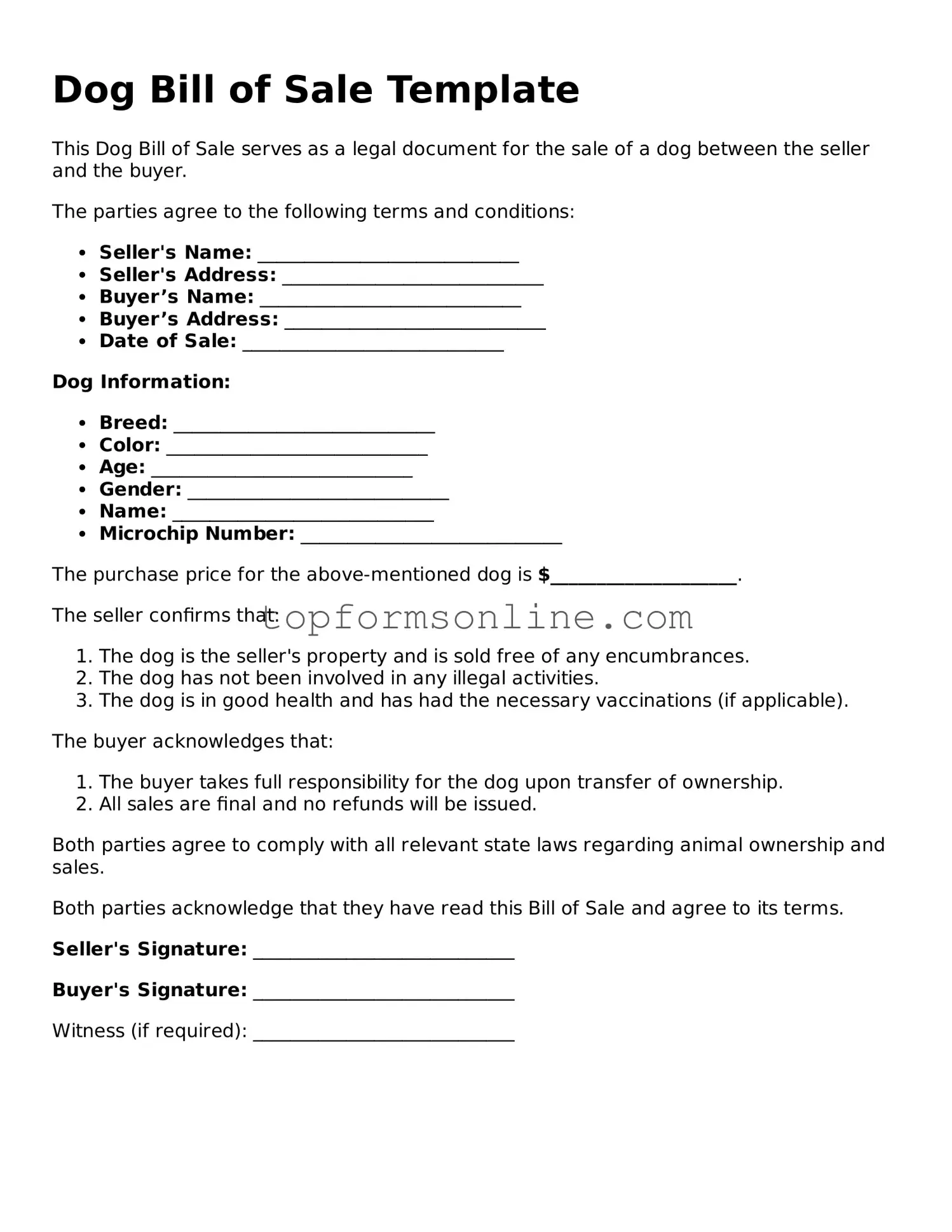 Valid Dog Bill of Sale Template