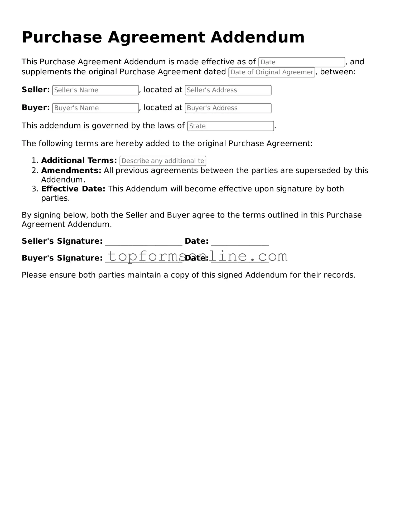 Valid Purchase Agreement Addendum Template