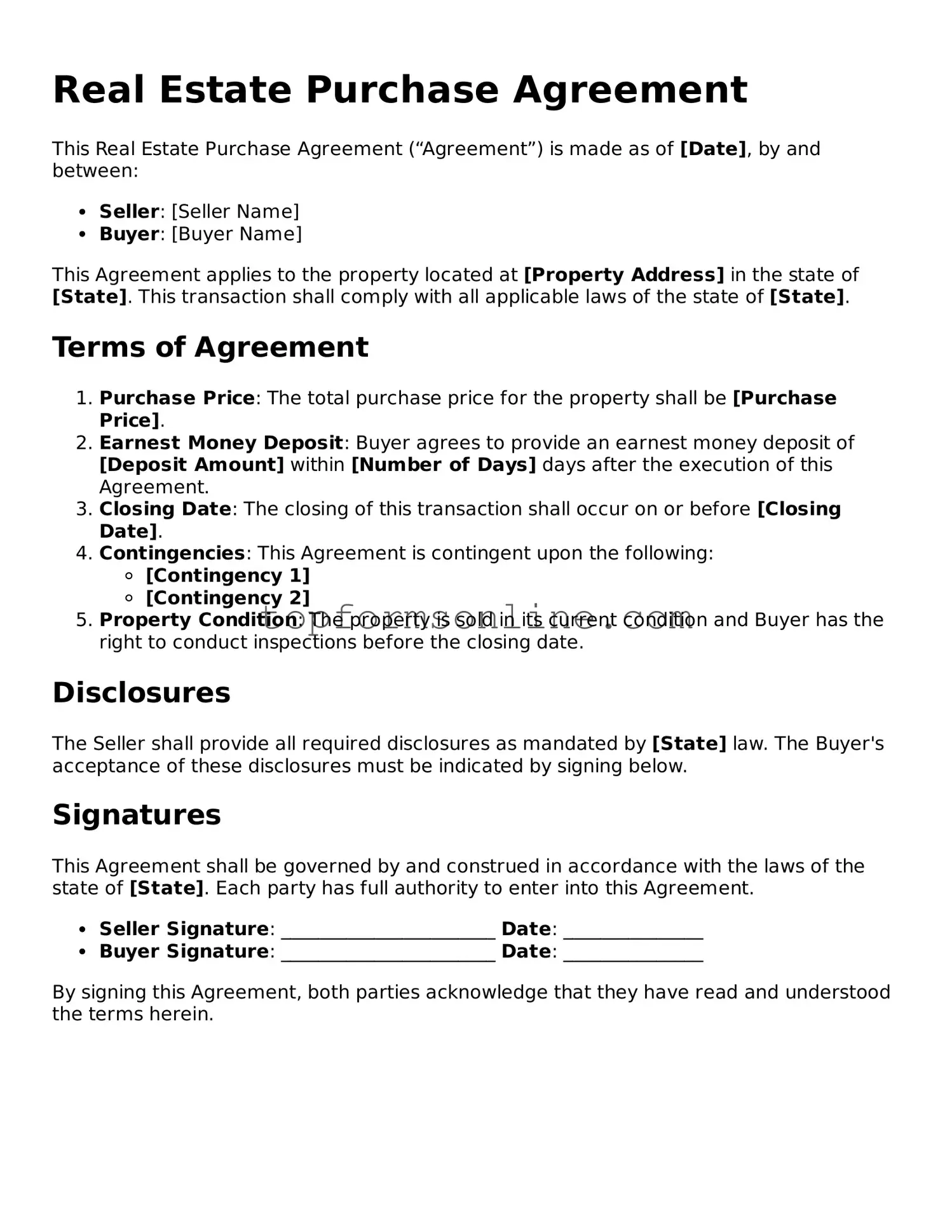 Valid Real Estate Purchase Agreement Template