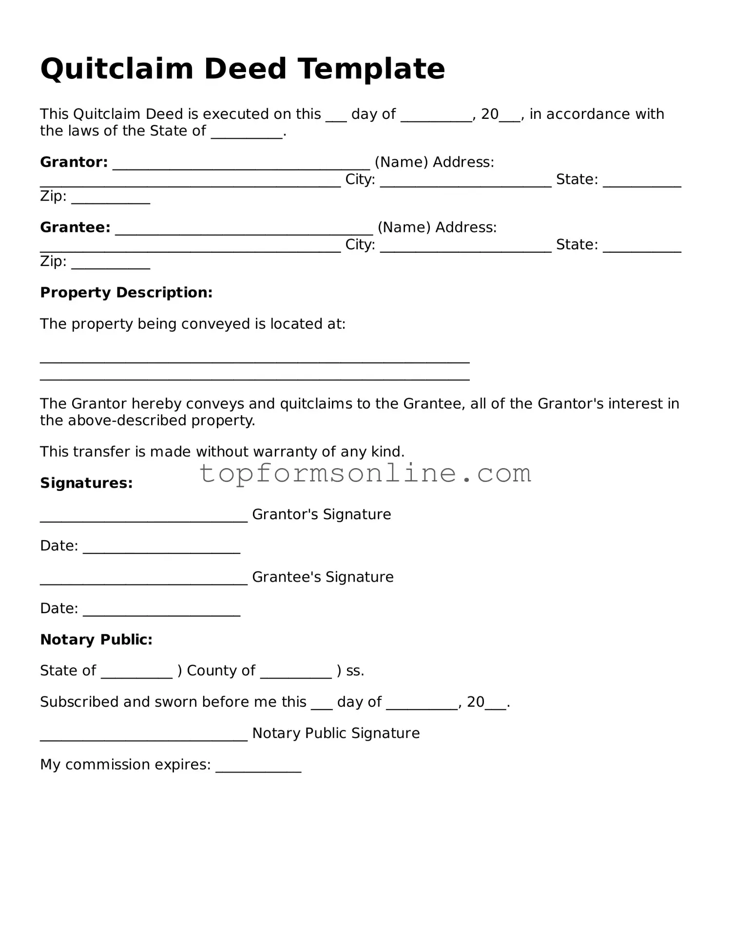 Valid Quitclaim Deed Template