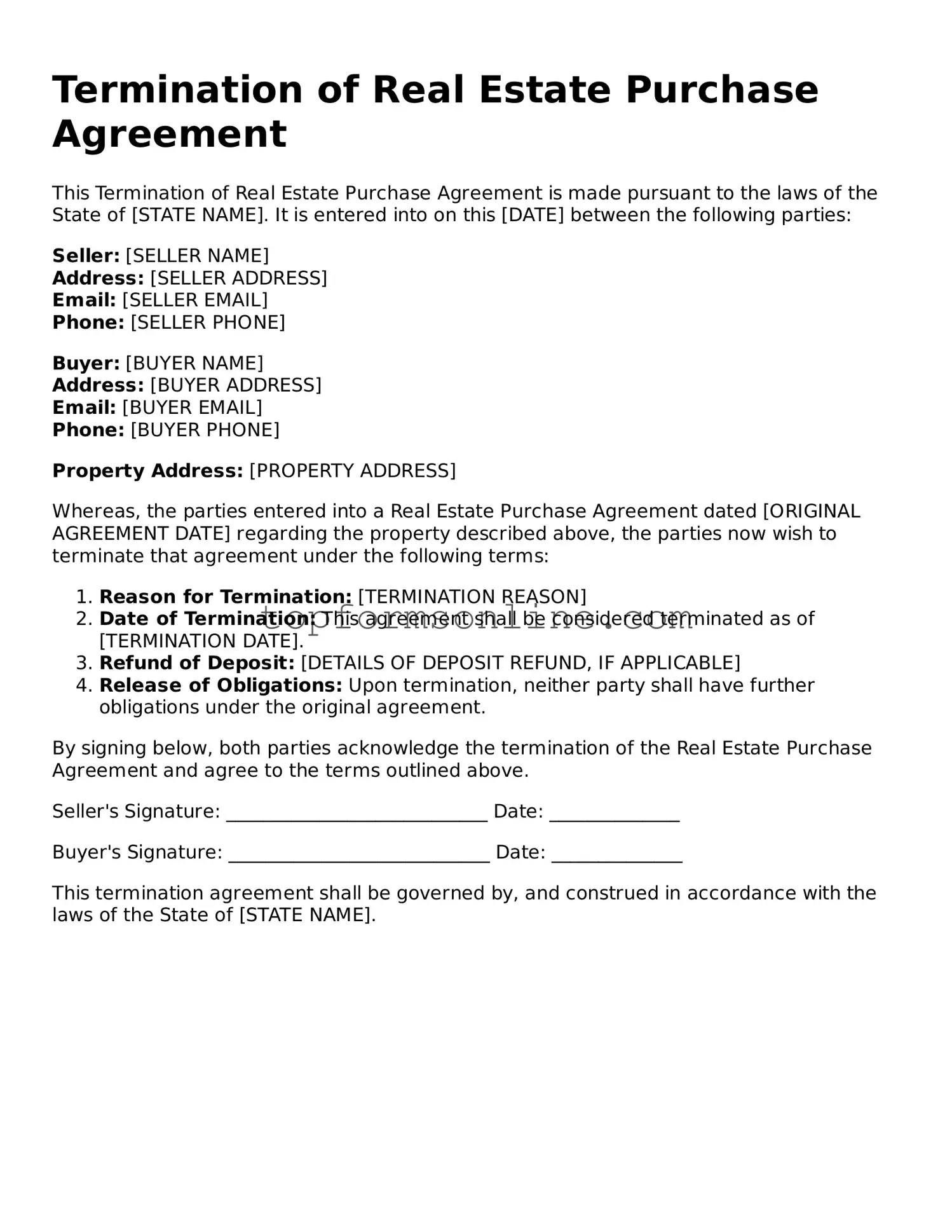 Valid Termination of Real Estate Purchase Agreement Template