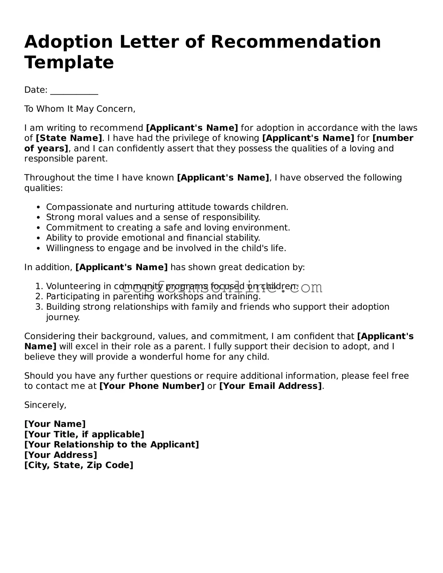 Valid Adoption Letter of Recommendation Template