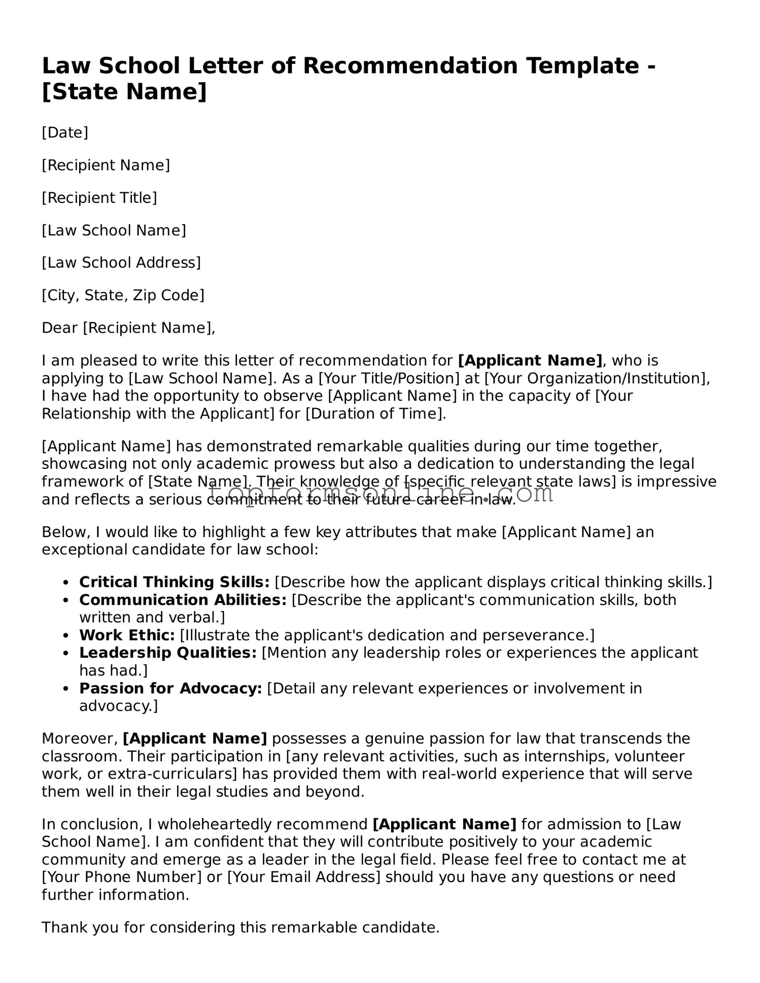 Valid Law School Letter of Recommendation Template