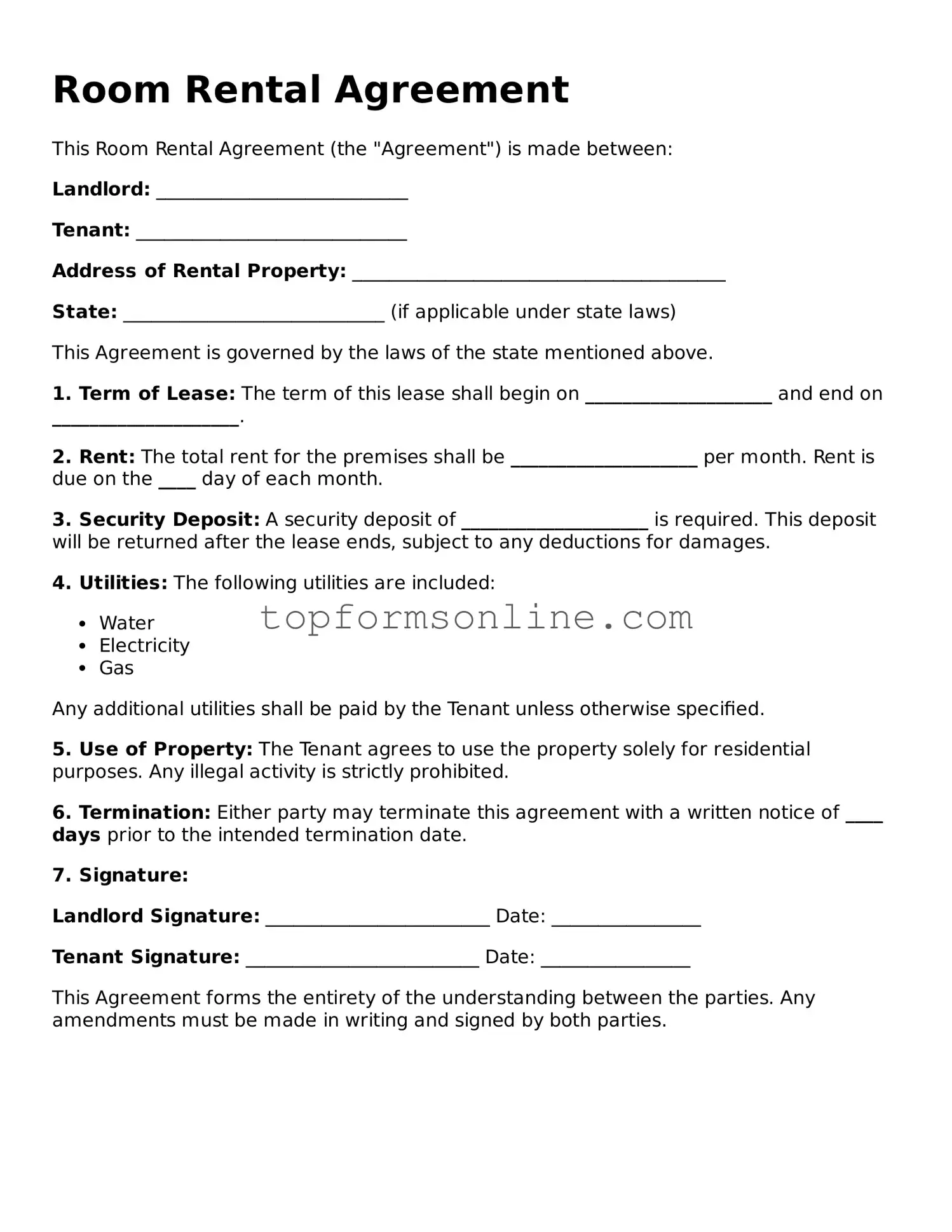 Valid Room Rental Agreement Template