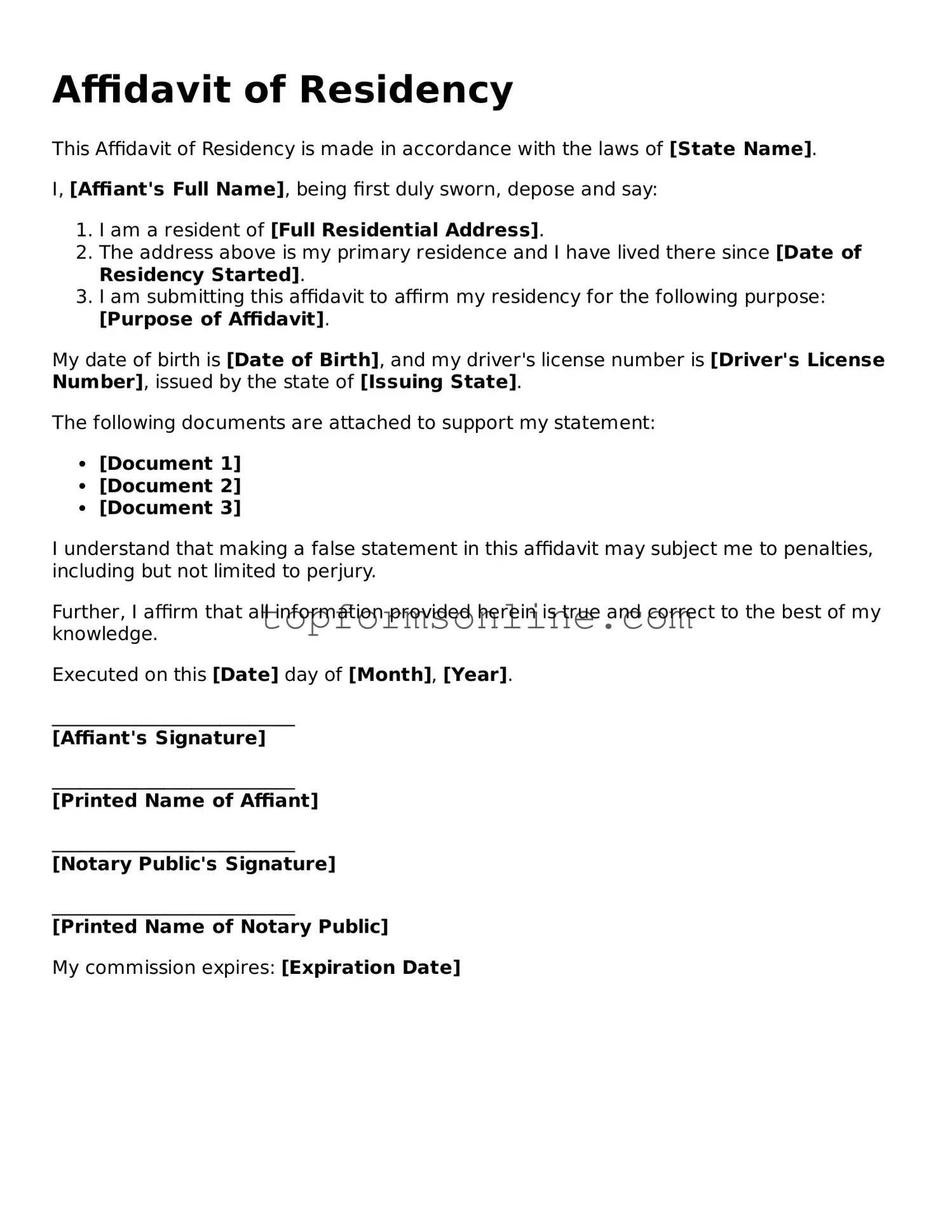 Valid Affidavit of Residency Template