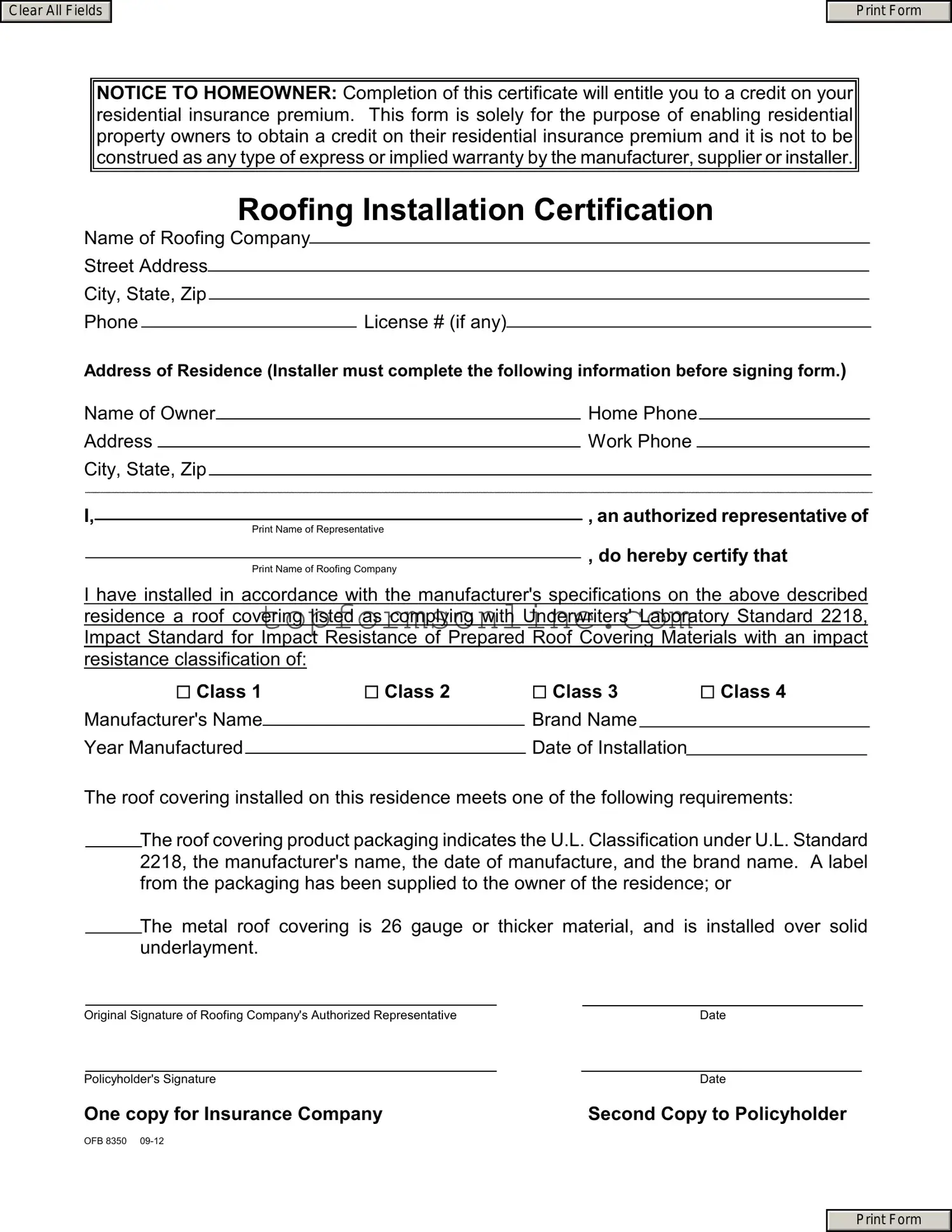 Fill Out a Valid Roofing Certificate Form