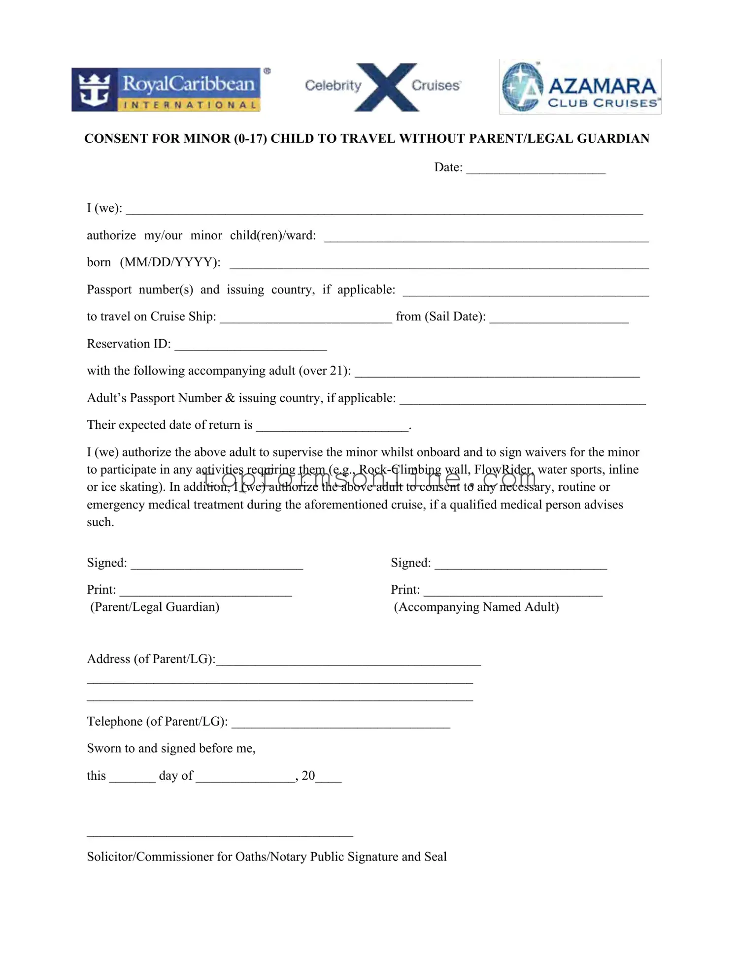 Fill Out a Valid Royal Caribbean Parental Consent Form