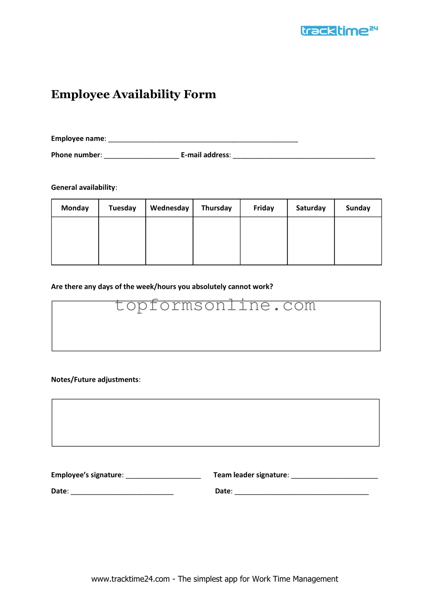 Fill Out a Valid Employee Availability Form