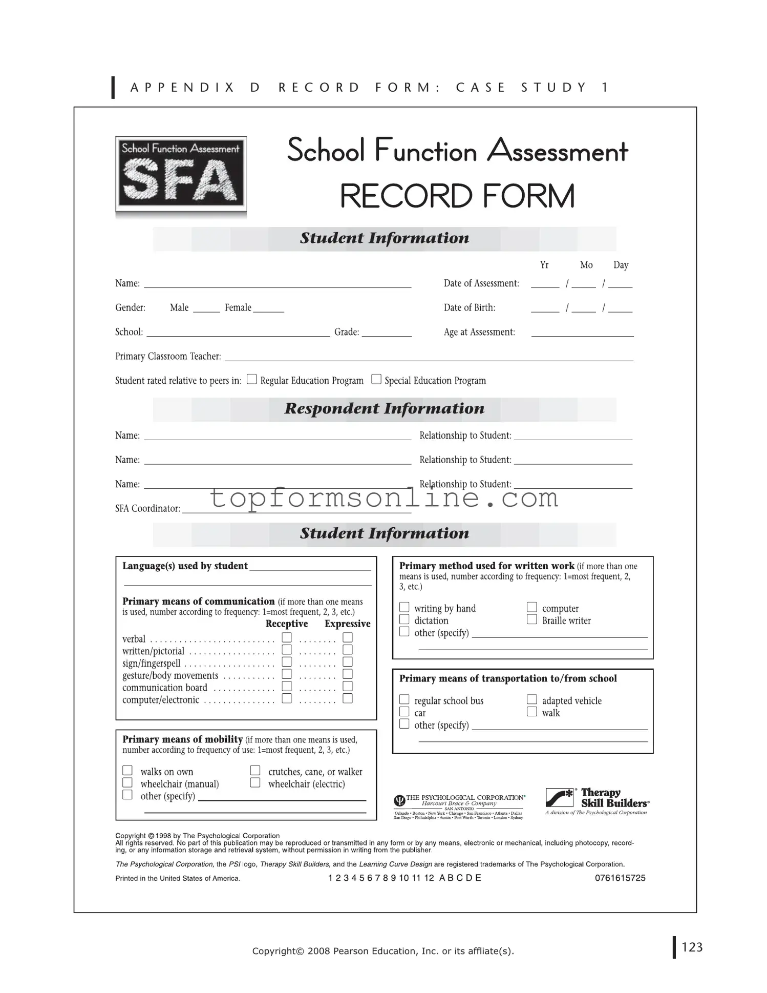 Fill Out a Valid School Function Assessment Form