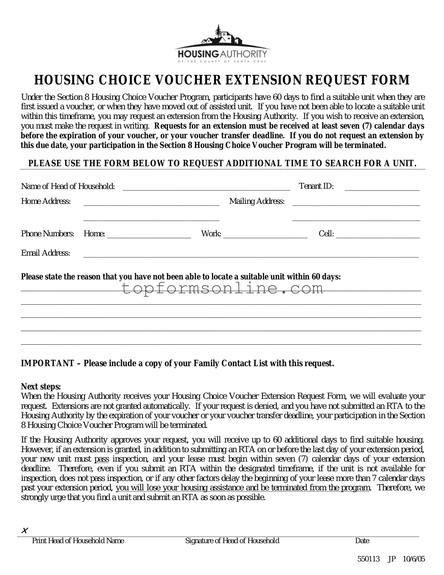 Fill Out a Valid Section 8 Voucher Extension Form