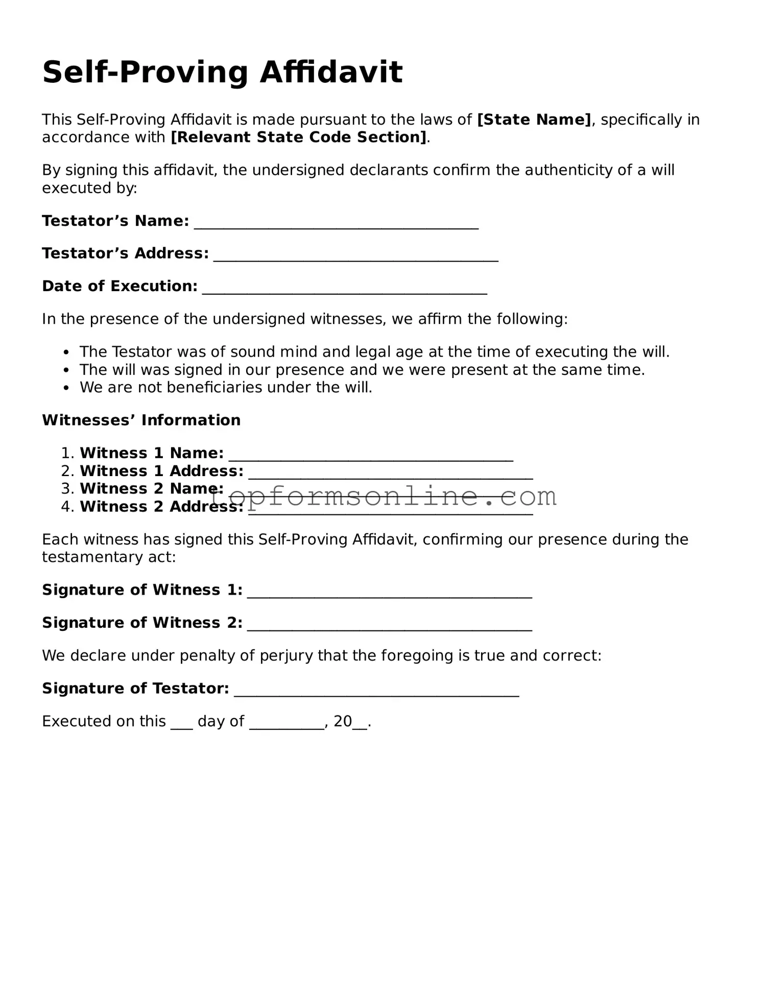 Valid Self-Proving Affidavit Template