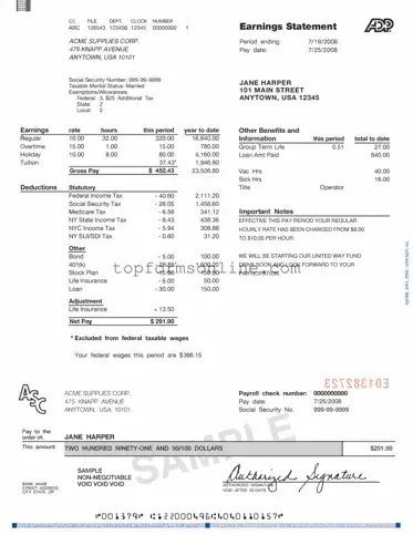 Fill Out a Valid Adp Pay Stub Form