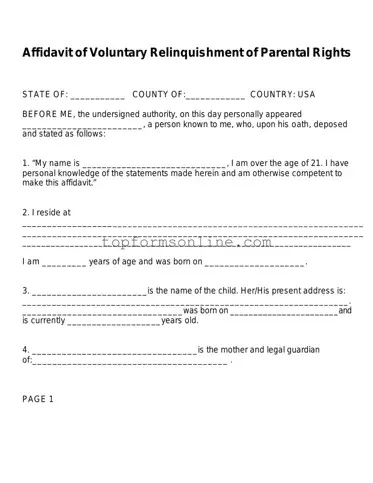 Fill Out a Valid Affidavit Parental Rights Form