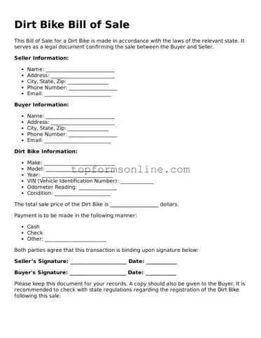Valid Dirt Bike Bill of Sale Template