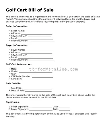 Valid Golf Cart Bill of Sale Template