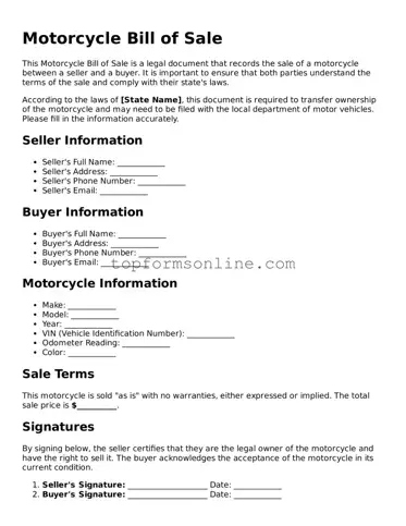 Valid Motorcycle Bill of Sale Template