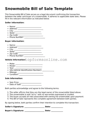 Valid Snowmobile Bill of Sale Template