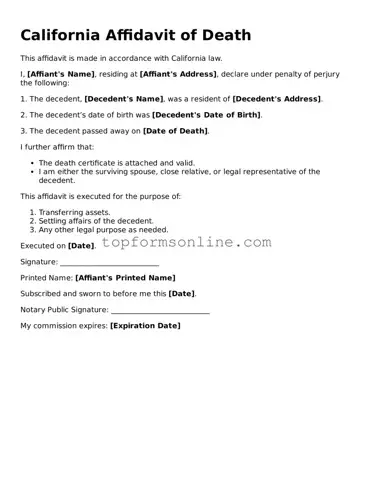 Printable California Affidavit of Death Template