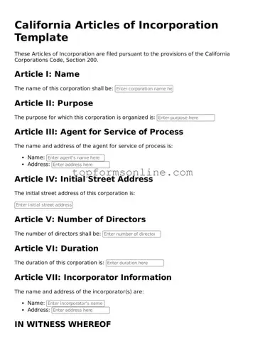 Printable California Articles of Incorporation Template