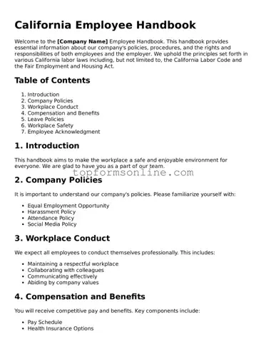 Printable California Employee Handbook Template