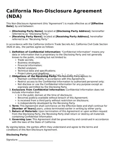 Printable California Non-disclosure Agreement Template