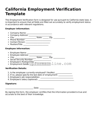 Printable California Employment Verification Template