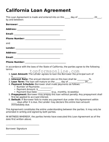 Printable California Loan Agreement Template
