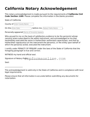 Printable California Notary Acknowledgement Template