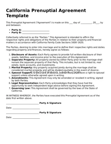 Printable California Prenuptial Agreement Template