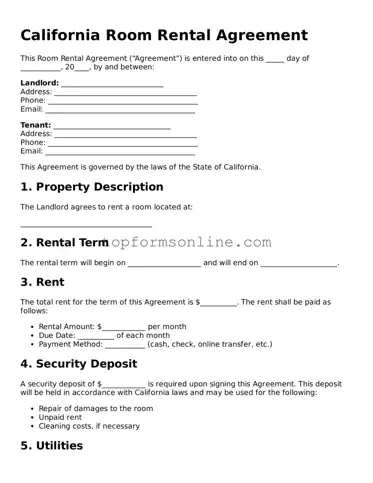 Printable California Room Rental Agreement Template