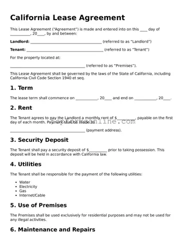 Printable California Lease Agreement Template
