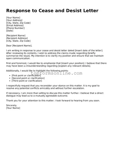 Valid Response to a Cease and Desist Letter Template