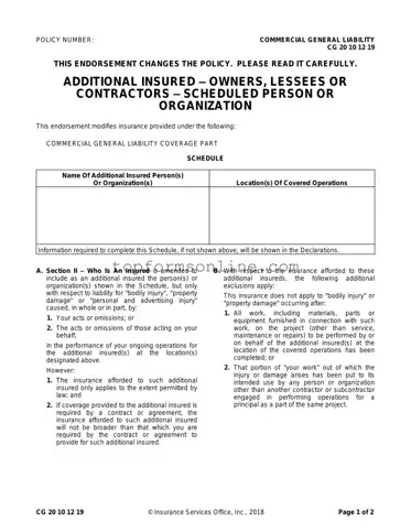 Fill Out a Valid Cg 20 10 07 04 Liability Endorsement Form