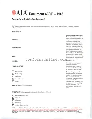Fill Out a Valid AIA A305 Form