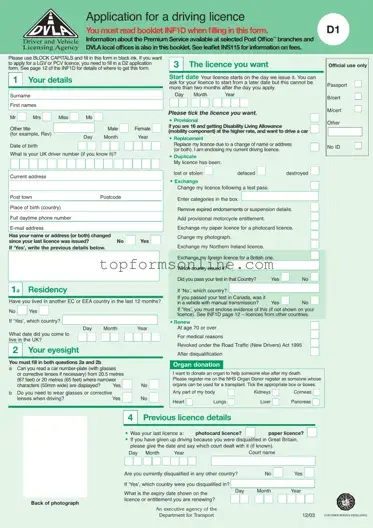 Fill Out a Valid D1 Dvla Form