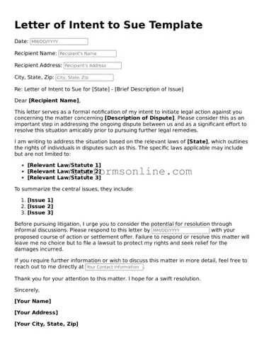 Valid Letter of Intent to Sue Template