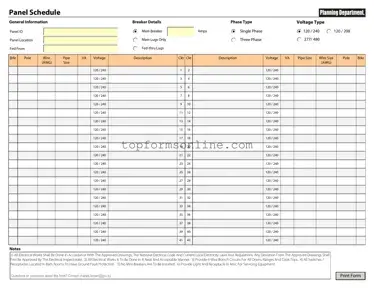 Fill Out a Valid Electrical Panel Schedule Form