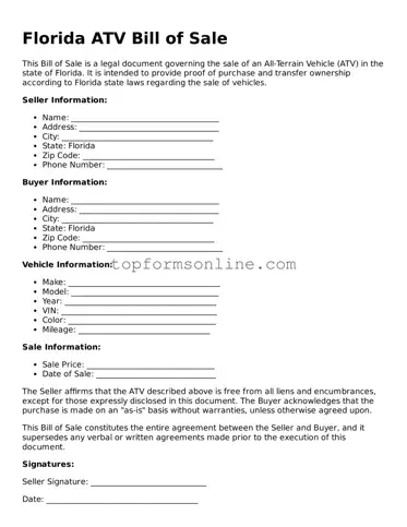 Printable Florida ATV Bill of Sale Template