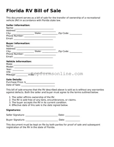 Printable Florida RV Bill of Sale Template