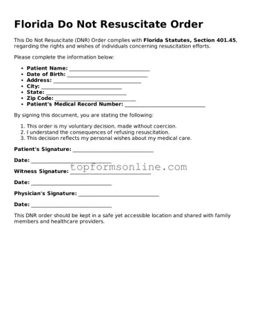 Printable Florida Do Not Resuscitate Order Template