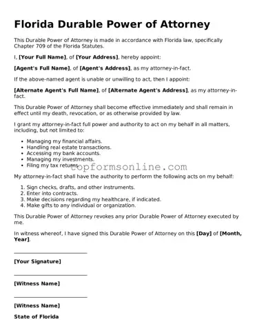 Printable Florida Durable Power of Attorney Template
