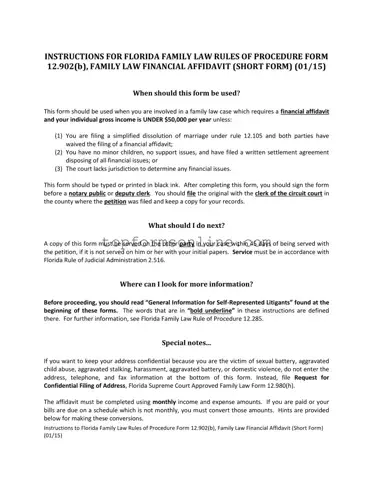 Fill Out a Valid Florida Financial Affidavit Short 12.902(b) Form