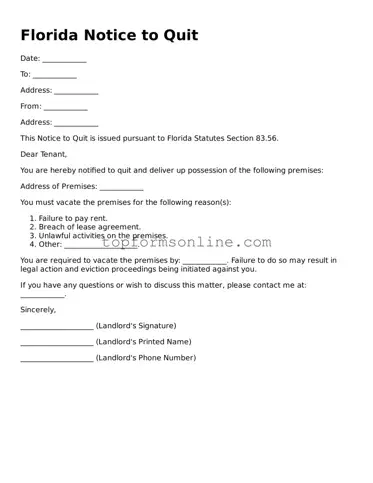 Printable Florida Notice to Quit Template