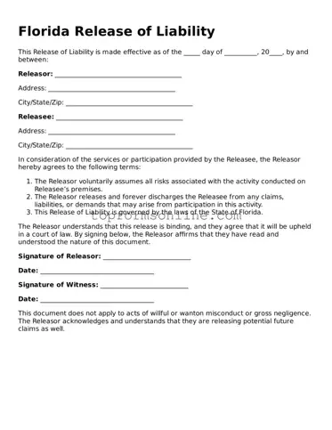 Printable Florida Release of Liability Template