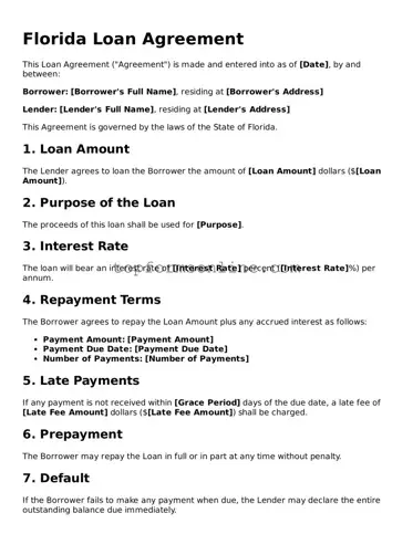 Printable Florida Loan Agreement Template