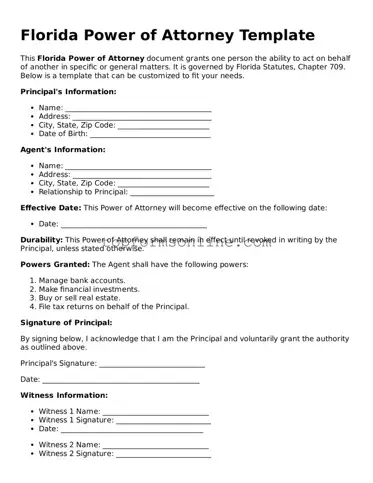 Printable Florida Power of Attorney Template
